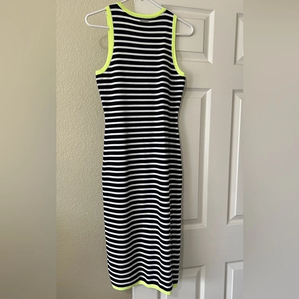 Michael Kors Black and White Striped Top with Neon Trim